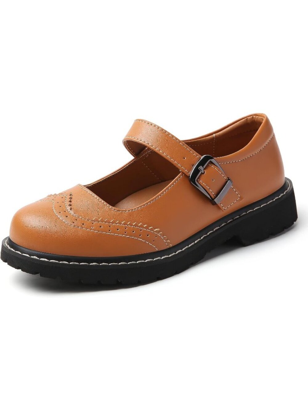 〽️Women's Mary Jane Flats Light Brown Ankle Strap Wingtip Oxford Dress Shoes